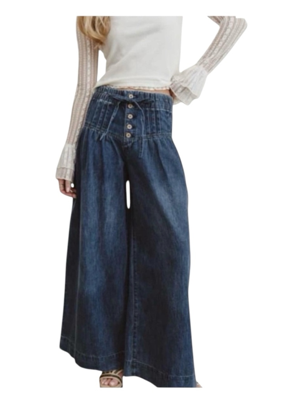 URBAN DAISY Extra Wide-Leg Blue Jeans, Size L.